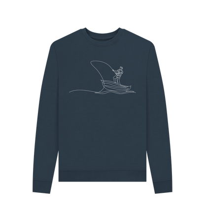 Navy Blue Women's Fisherman Organic Cotton Crewneck Sweater (White)