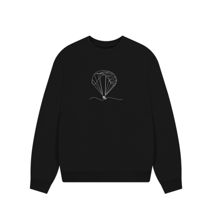 Black Women's Parachute Organic Cotton Oversized Crewneck - White Design