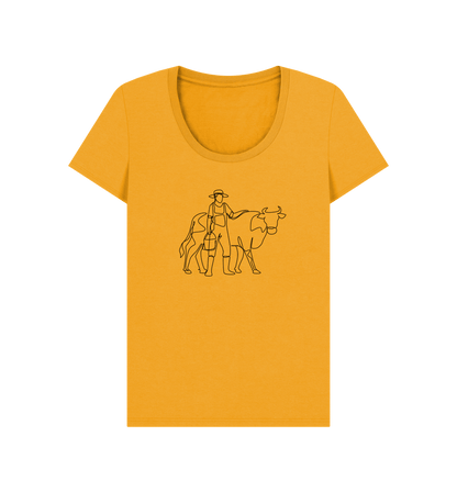 Mustard Women's Cow Organic Cotton Scoop Neck Tee (Black)