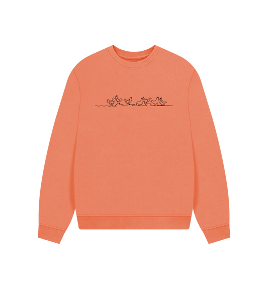 Apricot Women's Chickens Organic Cotton Oversized Crewneck (Black)