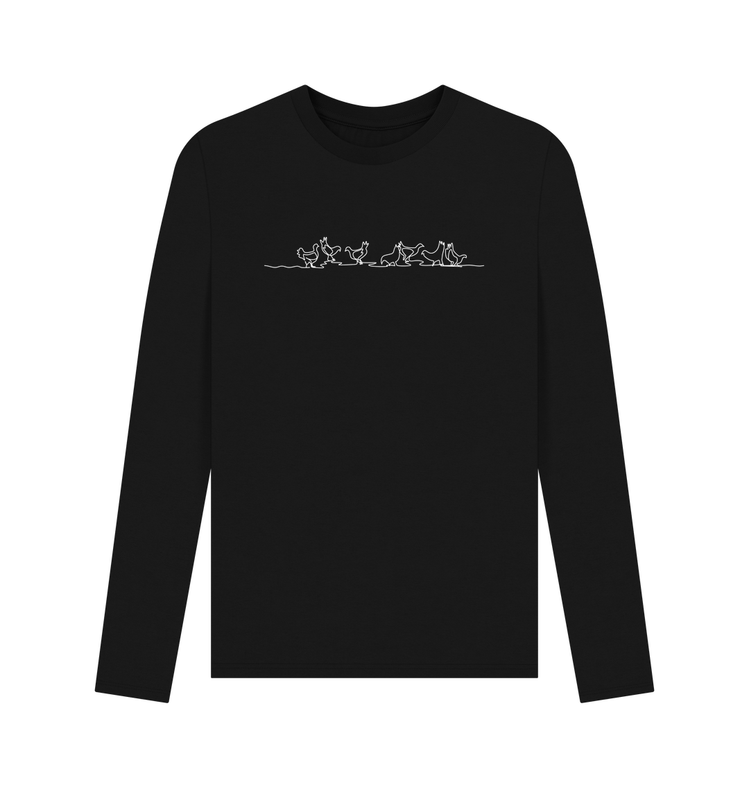 Black Men's Chickens Organic Cotton Long Sleeve Tee (White)