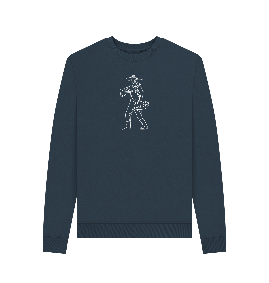 Navy Blue Women's Harvest Organic Cotton Crewneck Sweater (White)