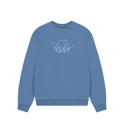 Solent Women's Frog Organic Cotton Oversized Crewneck - White Design