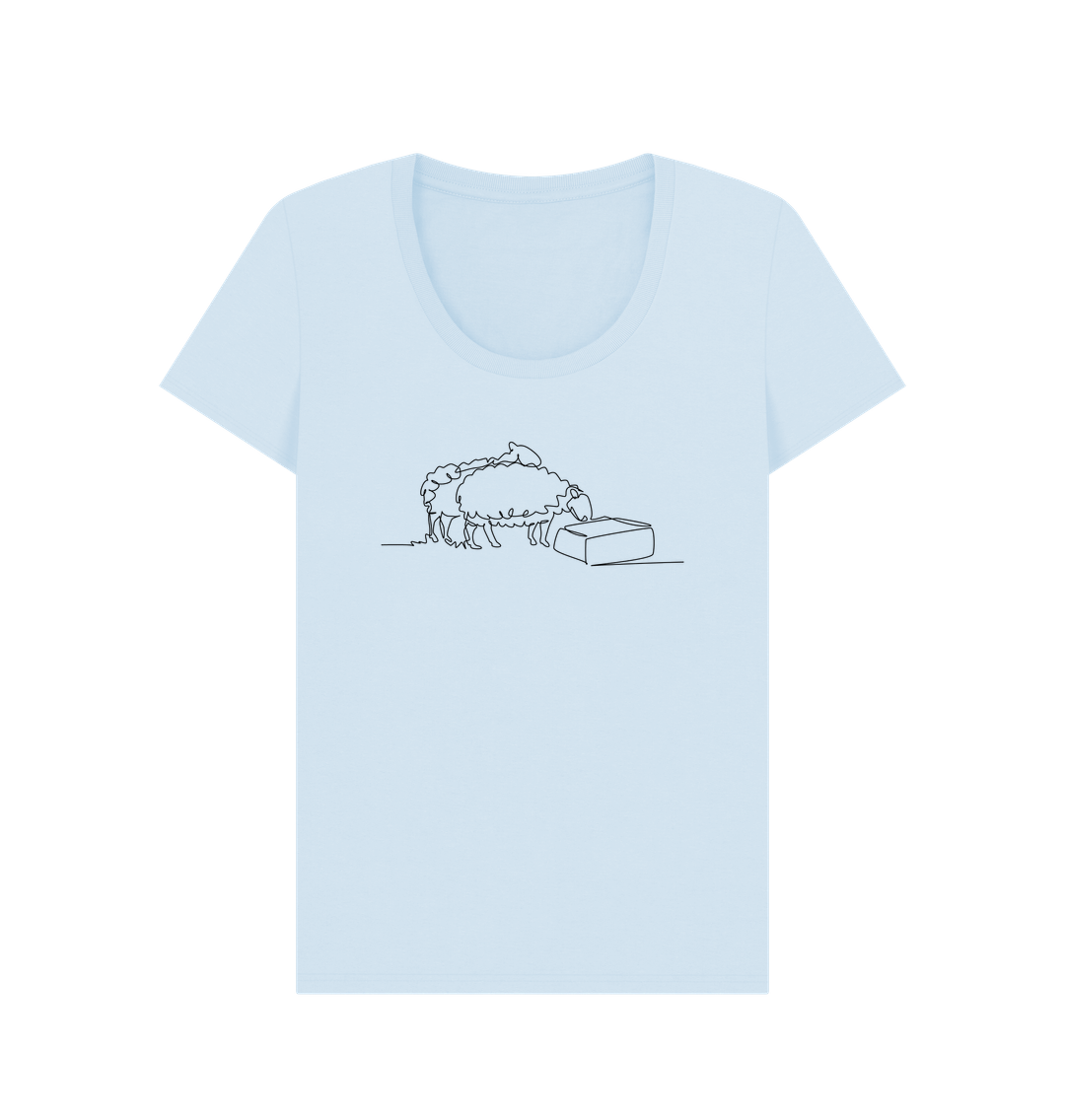 Sky Blue Women's Sheep Organic Cotton Scoop Neck Tee (Black)