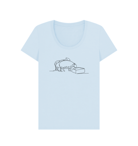 Sky Blue Women's Sheep Organic Cotton Scoop Neck Tee (Black)