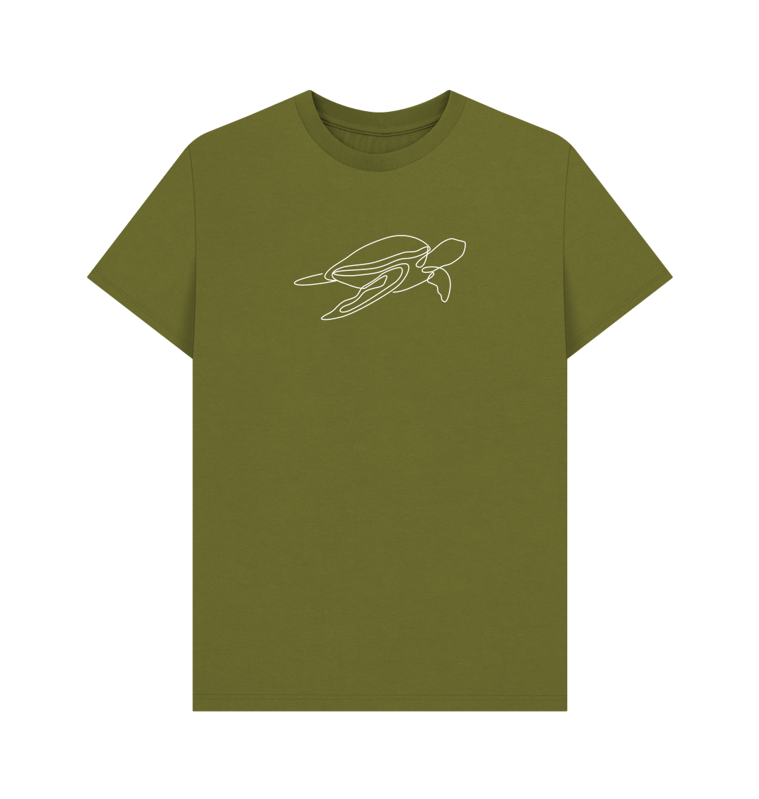 Moss Green Men's Sea Turtle Organic Cotton Basic Short Sleeve Tee (White)