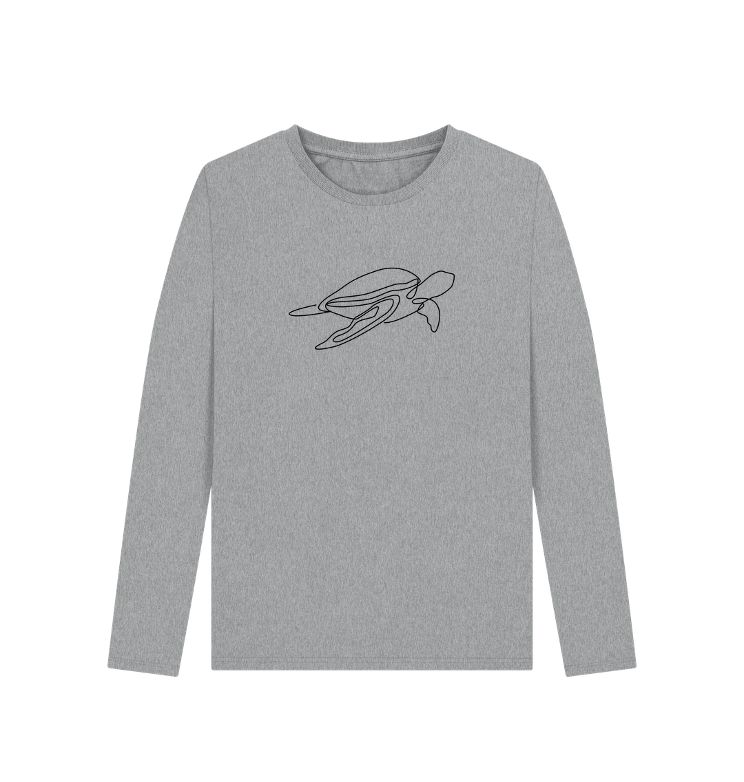 Athletic Grey Women's Sea Turtle Organic Cotton Long Sleeve Tee (Black)