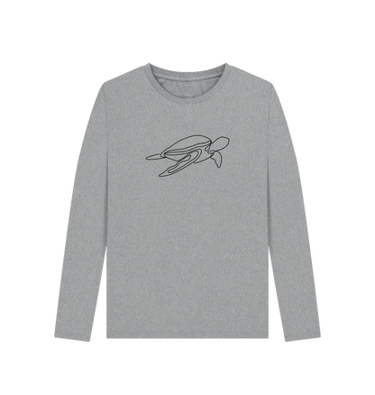 Athletic Grey Women's Sea Turtle Organic Cotton Long Sleeve Tee (Black)