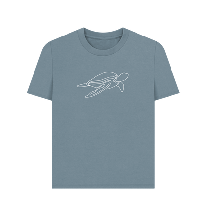 Stone Blue Women's Sea Turtle Organic Cotton Basic Tee (White)