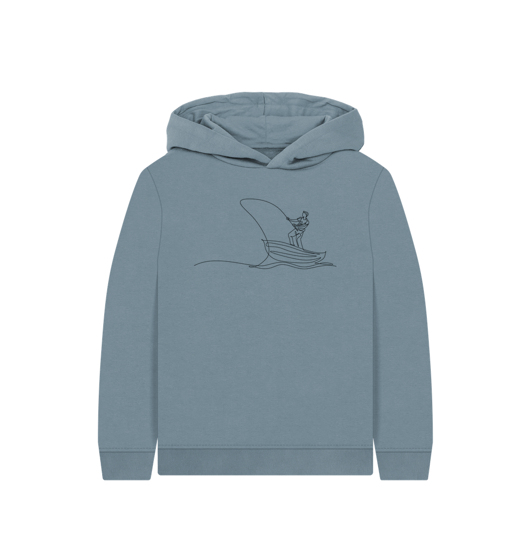 Stone Blue Kid's Fisherman Organic Cotton Pullover Hoodie (Black)