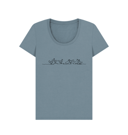 Stone Blue Women's Chickens Organic Cotton Scoop Neck Tee (Black)