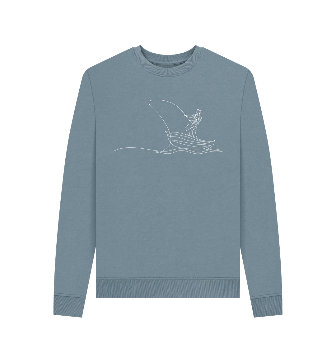 Stone Blue Women's Fisherman Organic Cotton Crewneck Sweater (White)