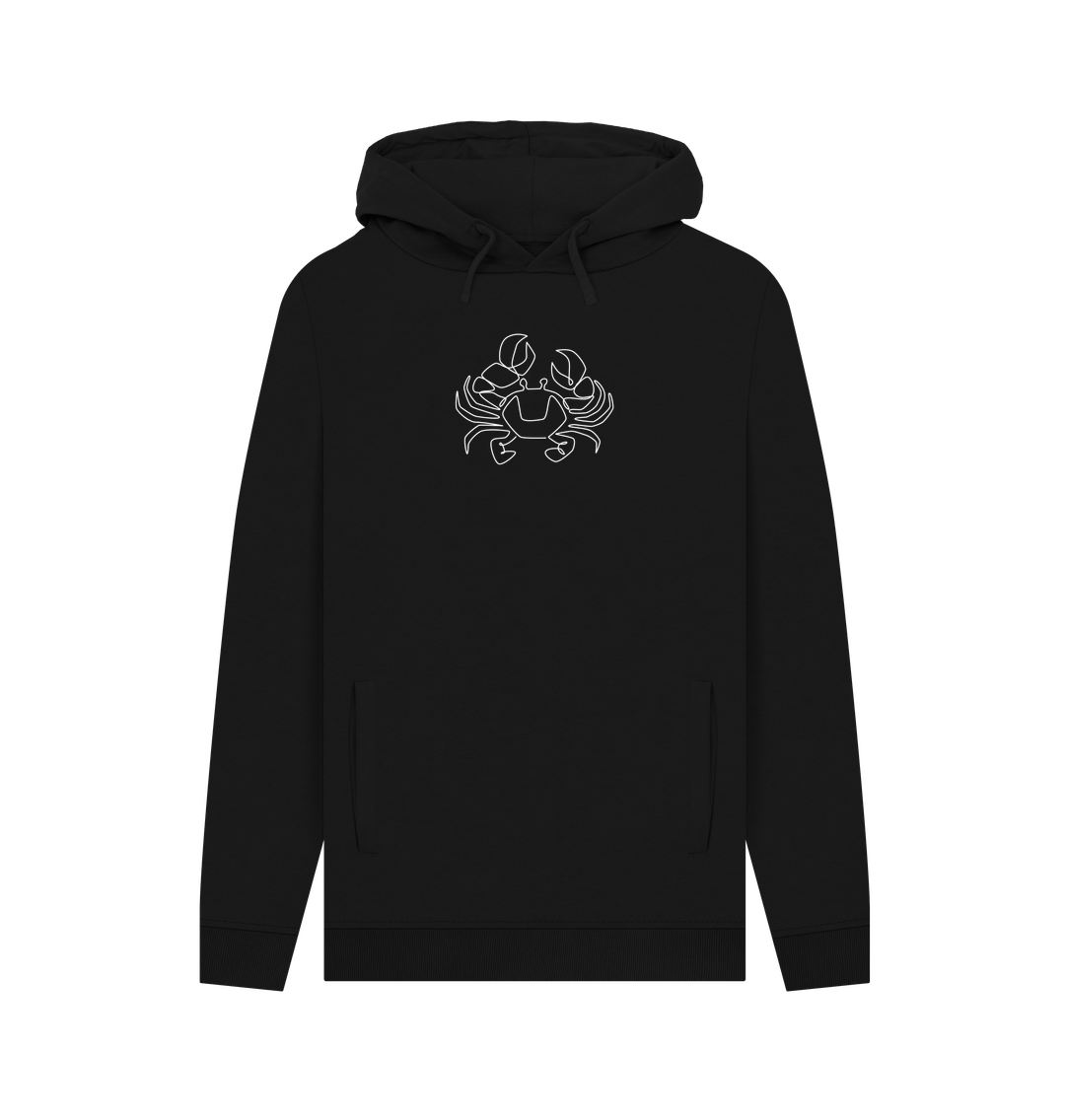 Black Men's Crab Organic Cotton Pullover Hoodie (White)