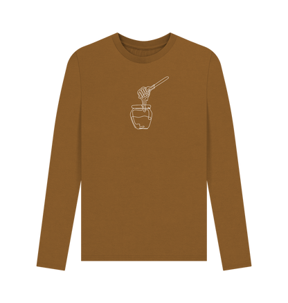 Brown Men's Honey Organic Cotton Long Sleeve Tee (White)