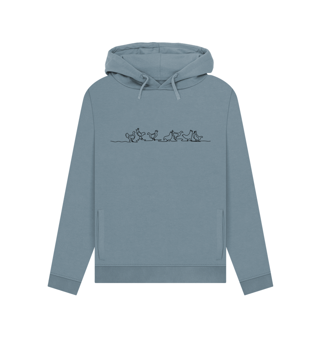 Stone Blue Women's Chickens Organic Cotton Pullover Hoodie (Black)