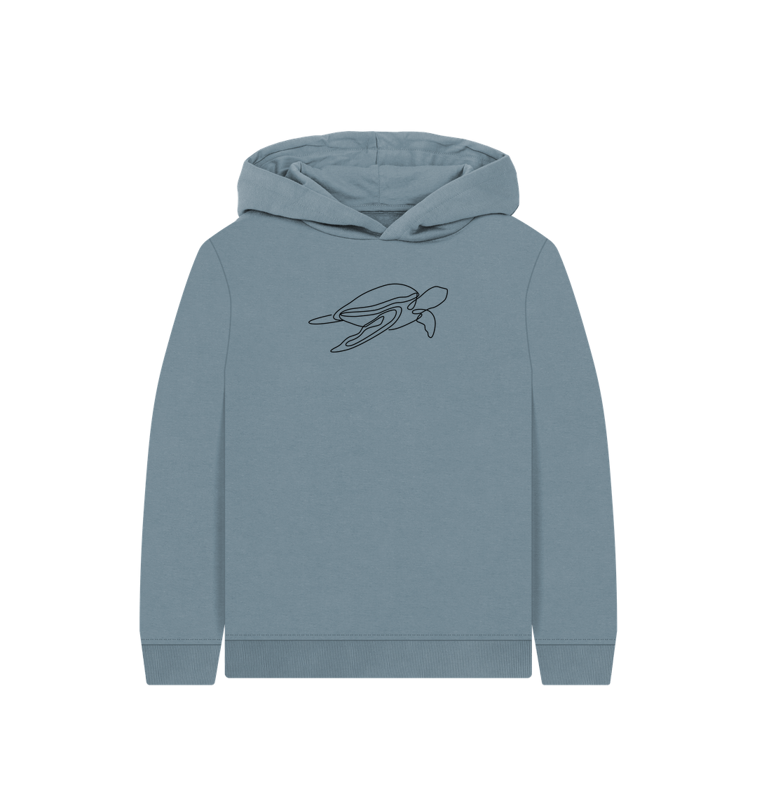 Stone Blue Kid's Sea Turtle Organic Cotton Pullover Hoodie (Black)