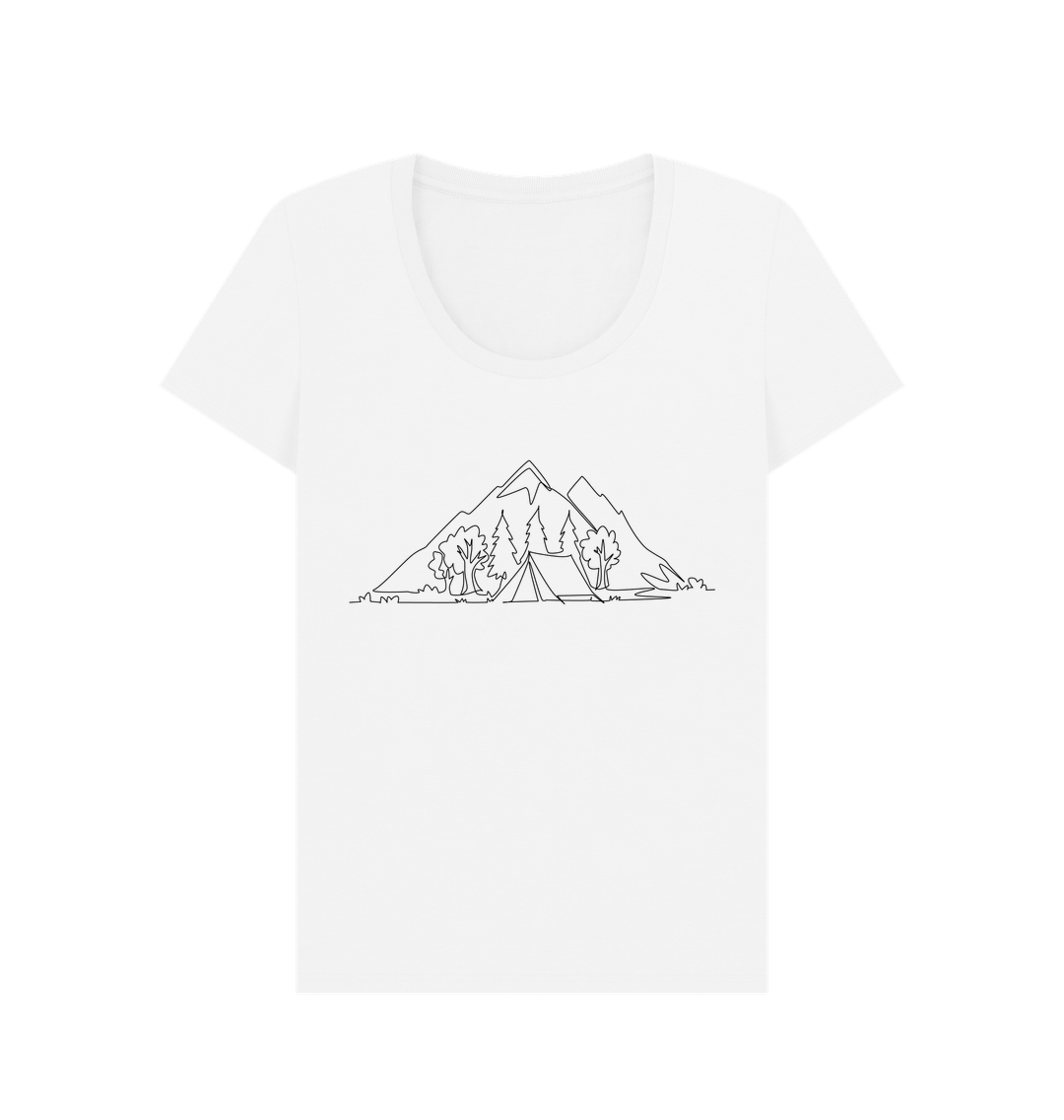 White Women's Camping Organic Cotton Scoop Neck Tee (Black)