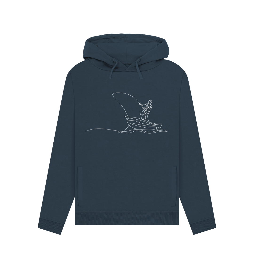 Navy Blue Women's Fisherman Organic Cotton Pullover Hoodie (White)