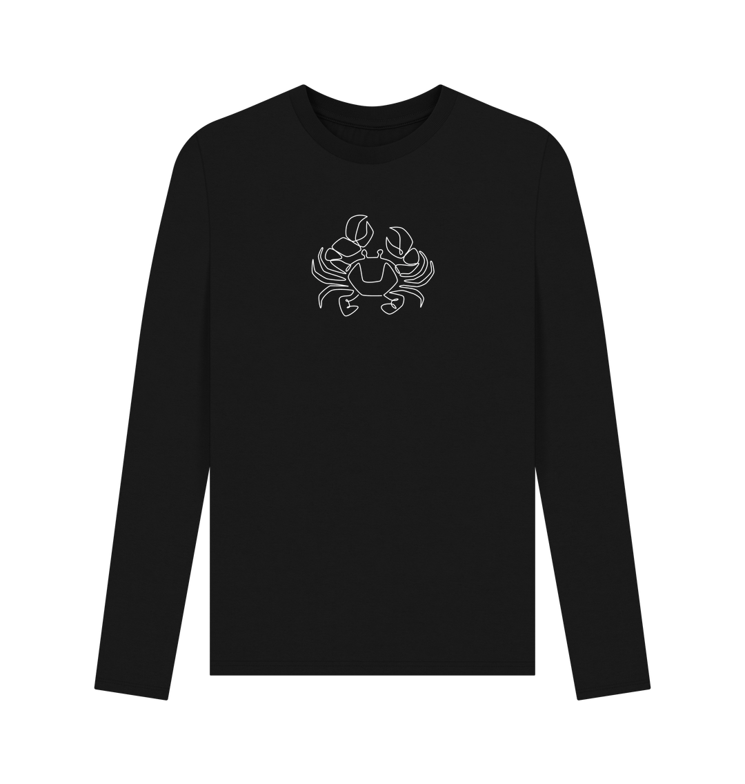 Black Men's Crab Organic Cotton Long Sleeve Tee (White)