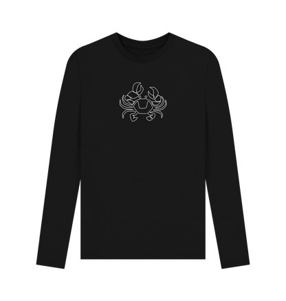 Black Men's Crab Organic Cotton Long Sleeve Tee (White)