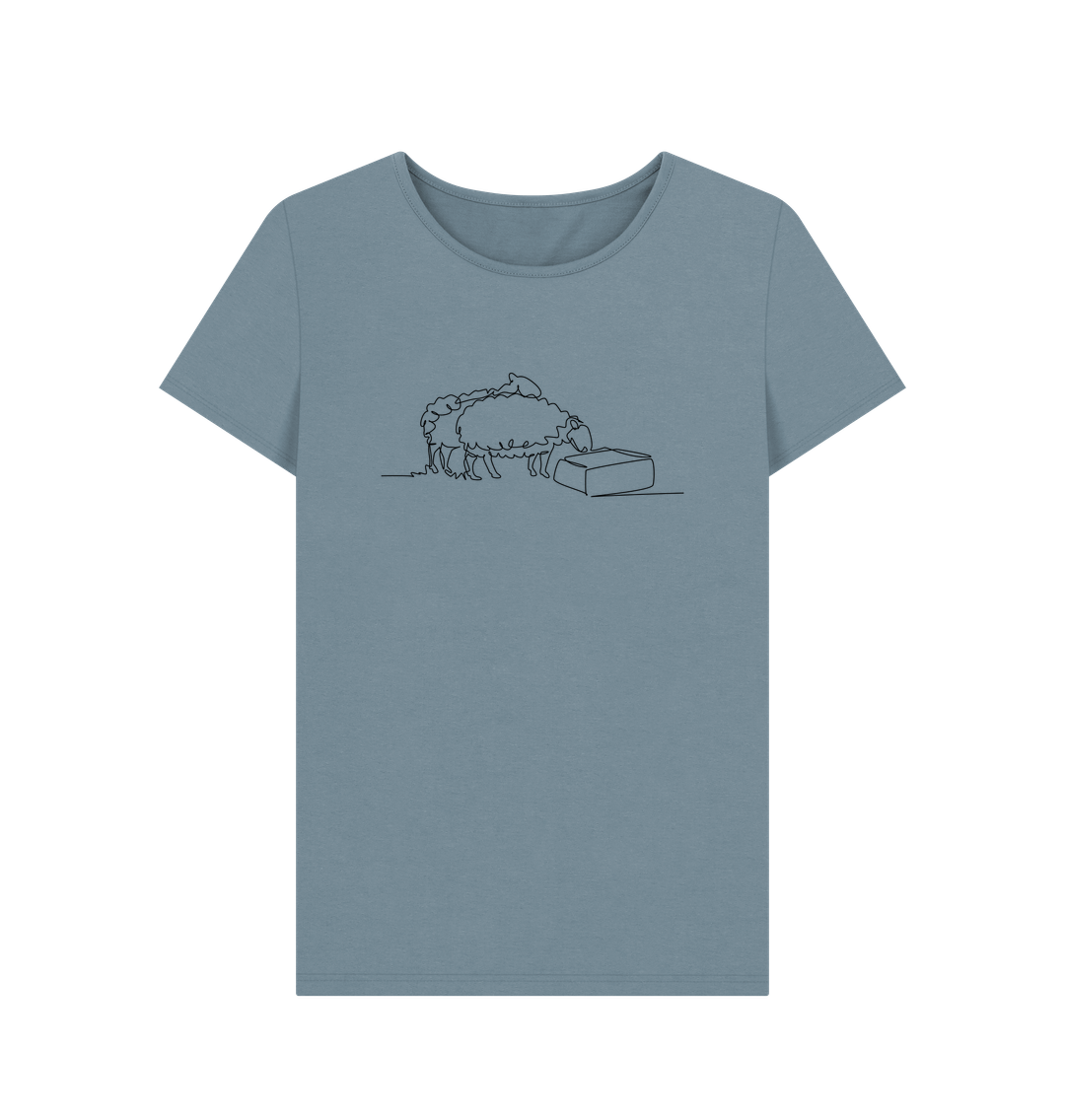 Stone Blue Women's Sheep Organic Cotton Crewneck Tee (Black)