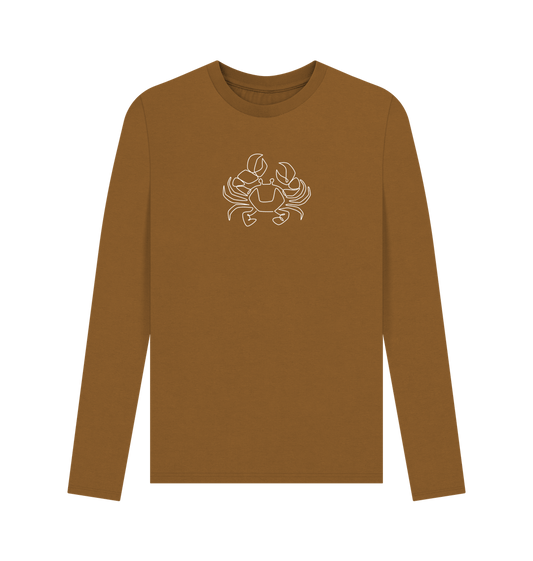 Brown Men's Crab Organic Cotton Long Sleeve Tee - White Design