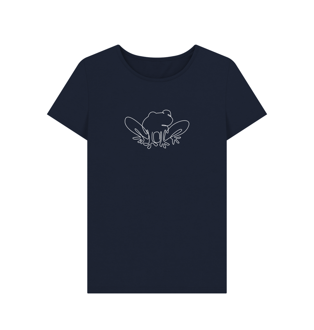 Navy Blue Women's Frog Organic Cotton Crewneck Tee (White)