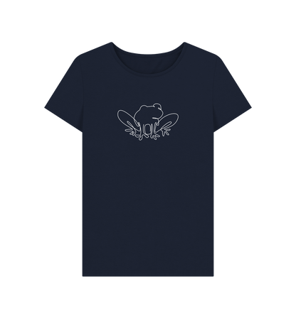 Navy Blue Women's Frog Organic Cotton Crewneck Tee (White)