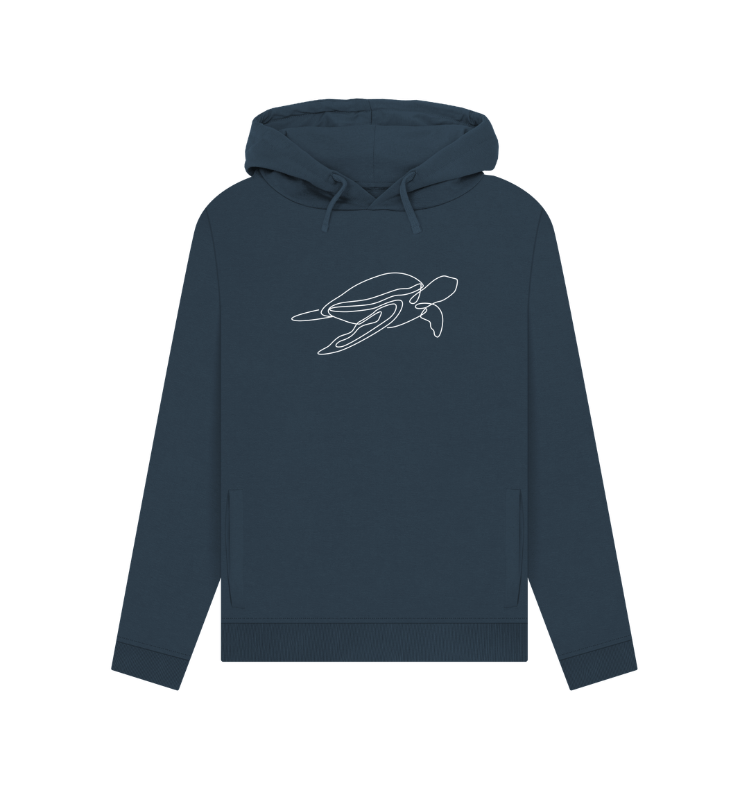 Navy Blue Women's Sea Turtle Pullover Hoodie - White