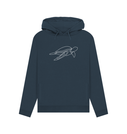 Navy Blue Women's Sea Turtle Pullover Hoodie - White