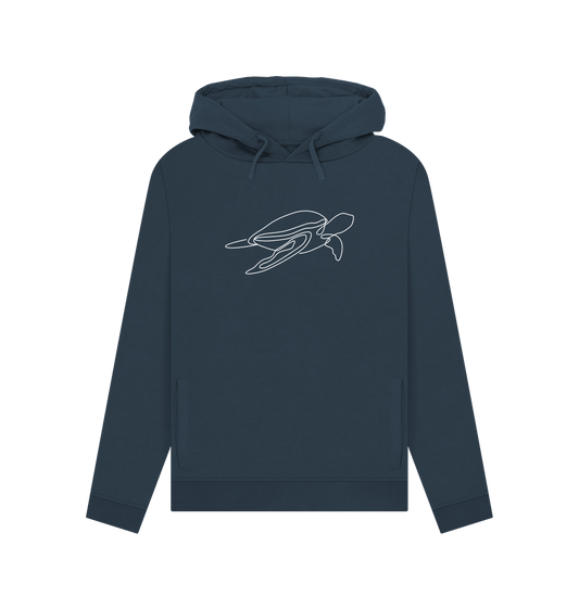 Navy Blue Women's Sea Turtle Pullover Hoodie - White