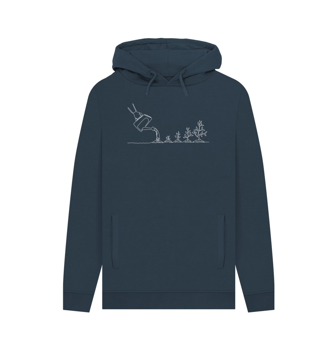 Navy Men's Gardening Organic Cotton Pullover Hoodie (White)