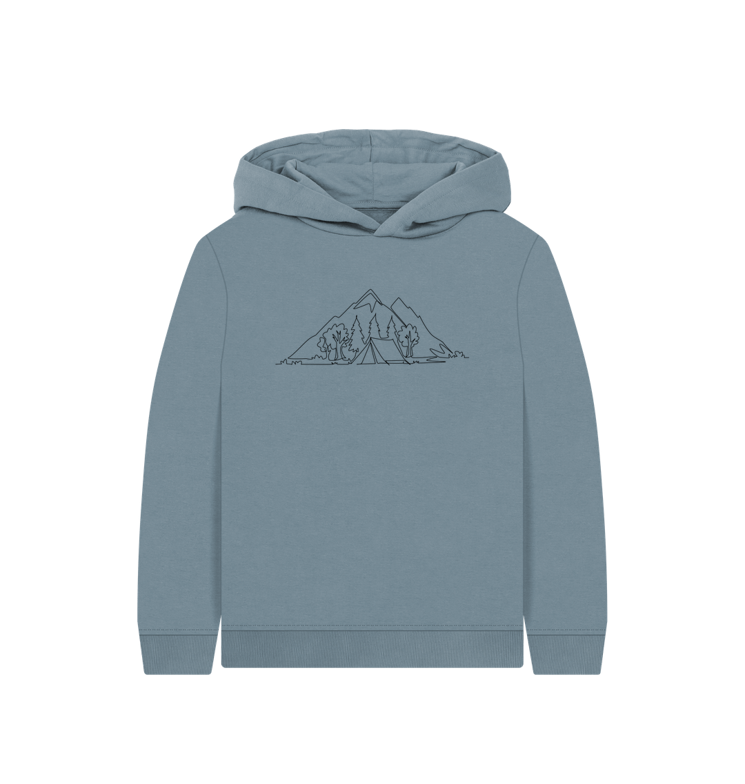 Stone Blue Kid's Camping Pullover Hoodie - Black