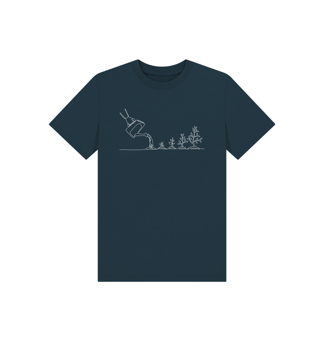 Denim Blue Kid's Gardening Organic Cotton Basic Tee (White)