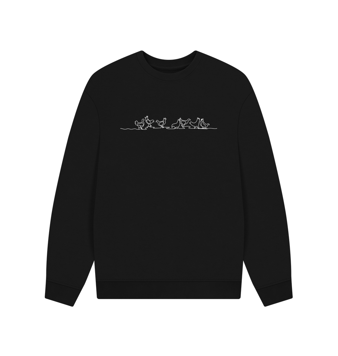 Black Men's Chickens Organic Cotton Oversized Crewneck - White Design