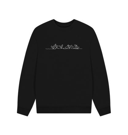 Black Men's Chickens Organic Cotton Oversized Crewneck - White Design