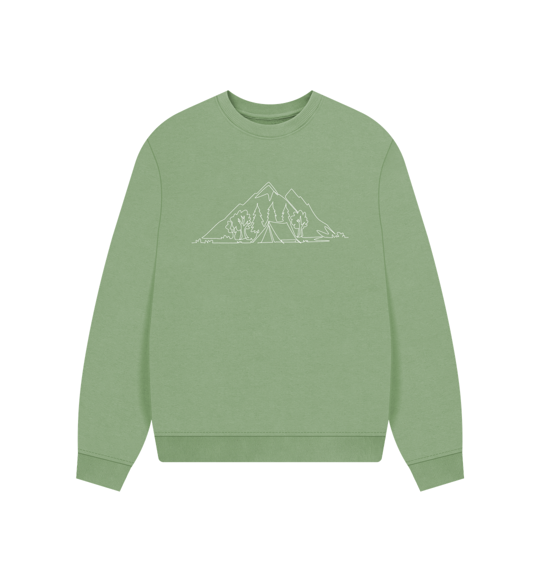 Sage Women's Camping Organic Cotton Oversized Crewneck (White)