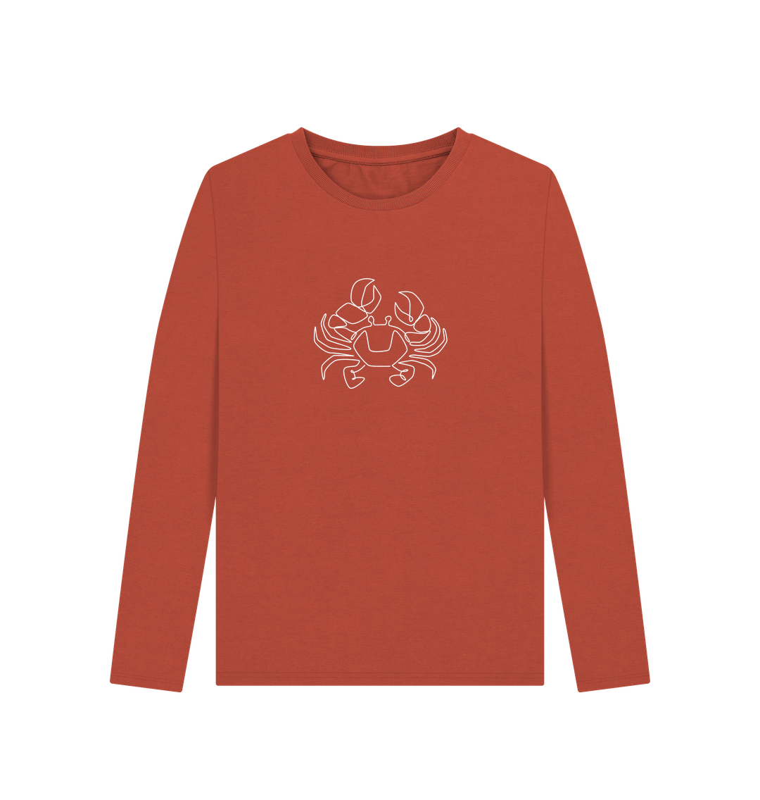 Rust Women's Crab Organic Cotton Long Sleeve Tee (White)