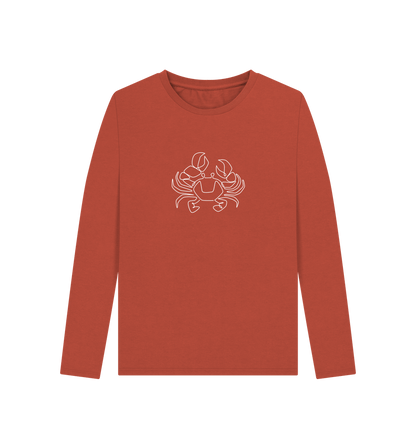 Rust Women's Crab Organic Cotton Long Sleeve Tee (White)