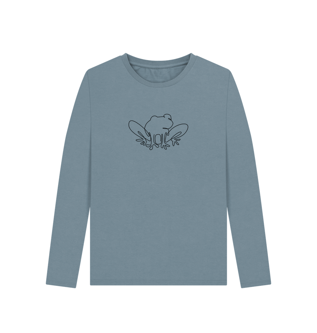 Stone Blue Women's Frog Organic Cotton Long Sleeve Tee (Black)