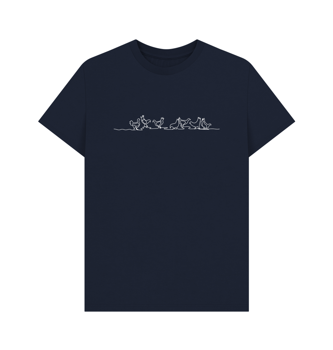 Navy Blue Men's Chickens Organic Cotton Basic Tee (White)