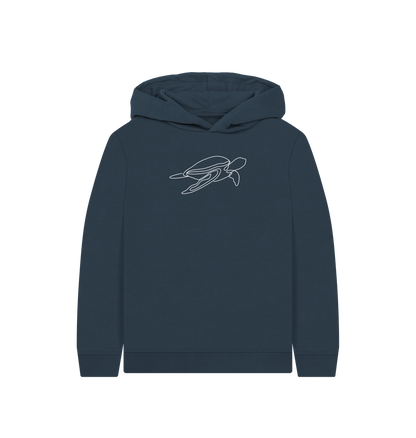 Navy Blue Kid's Sea Turtle Organic Cotton Pullover Hoodie (White)