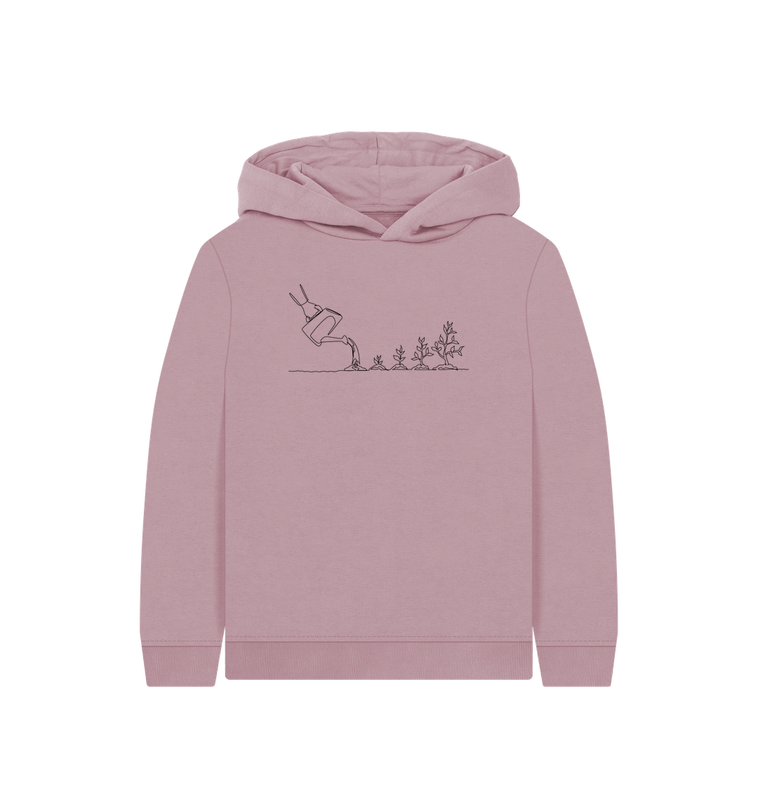 Mauve Kid's Gardening Organic Cotton Pullover Hoodie (Black)