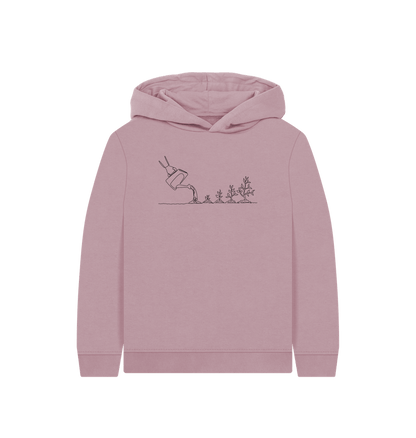 Mauve Kid's Gardening Organic Cotton Pullover Hoodie (Black)