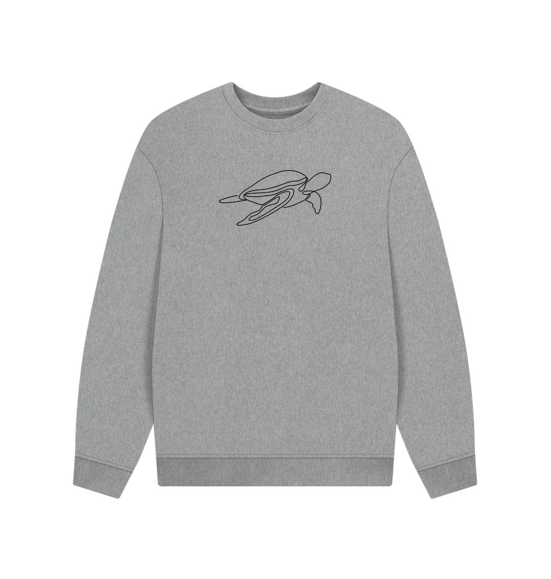 Athletic Grey Men's Sea Turtle Organic Cotton Oversized Crewneck - Black Design