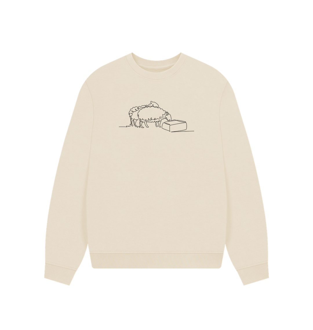 Oat Women's Sheep Organic Cotton Oversized Crewneck (Black)