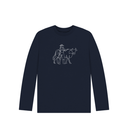 Navy Blue Kid's Cow Organic Cotton Long Sleeve Tee (White)