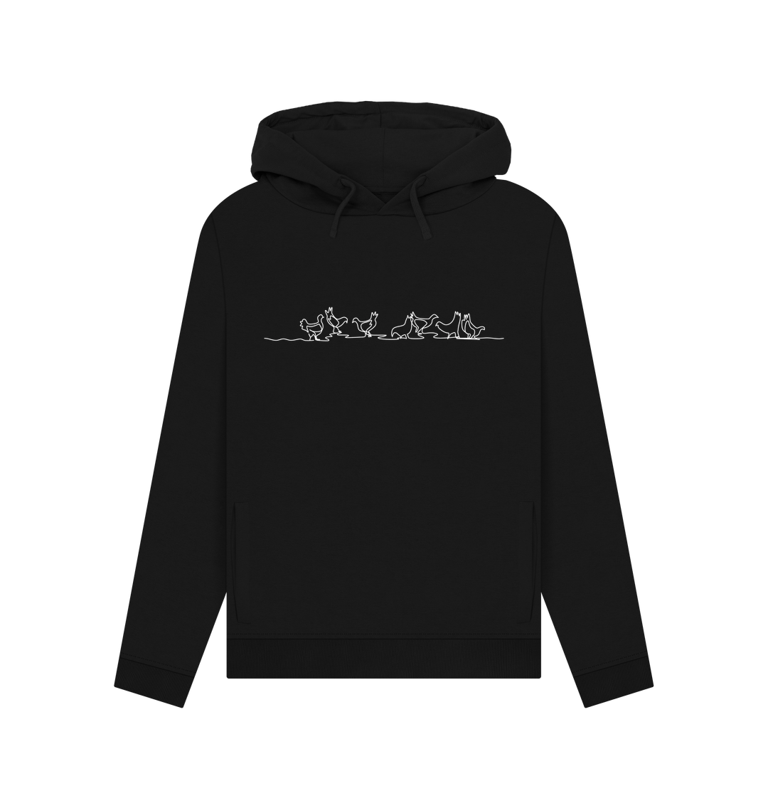 Black Women's Chickens Organic Cotton Pullover Hoodie (White)