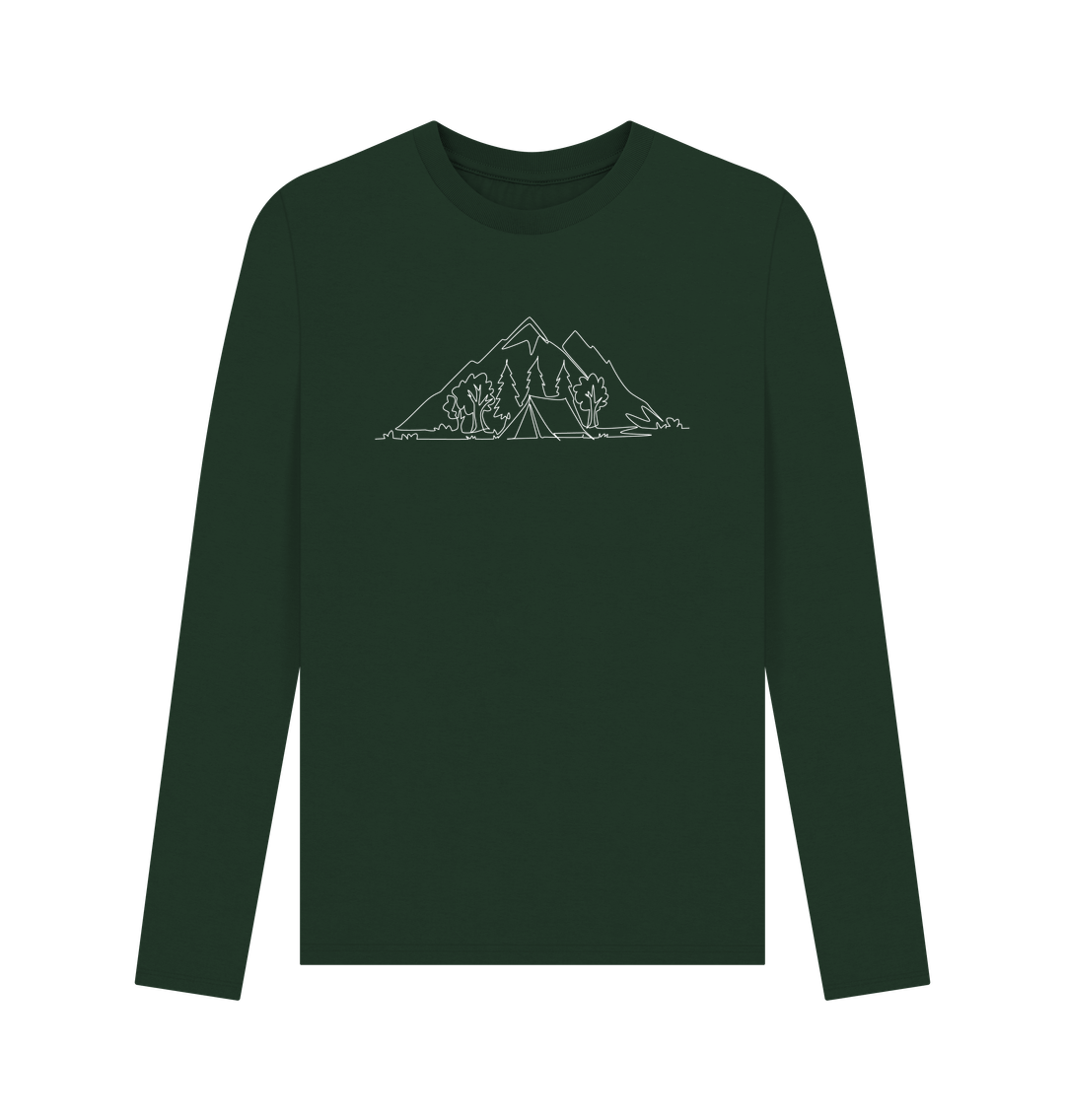 Evergreen Men's Camping Organic Cotton Long Sleeve Tee - White Design