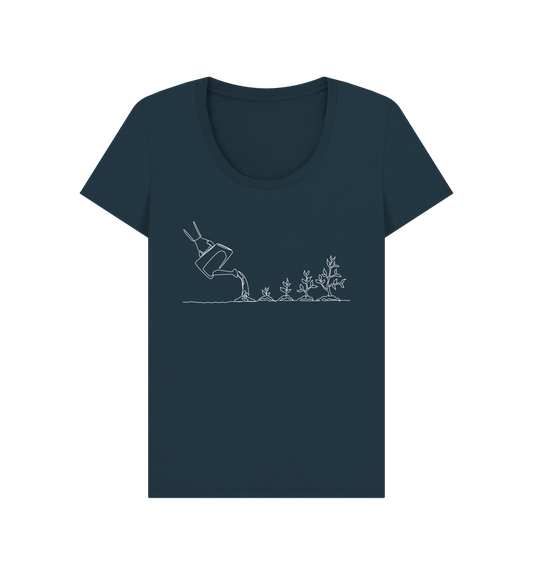 Denim Blue Women's Gardening Organic Cotton Scoop Neck Tee (White)